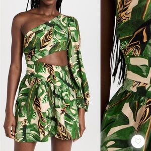 Farm Rio Tropical Green One-Shoulder Dress size L